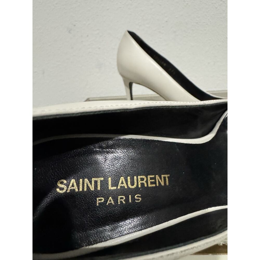 Saint Laurent White Black Cap Toe Iconic Pumps Heels Leather Women’s 37.5 / 7.5 - Picture 3 of 16
